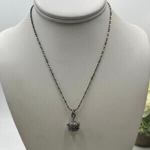 AA 925 Sterling Silver Scroll Prayer Box Locket Pendant Ball Link Chain Necklace